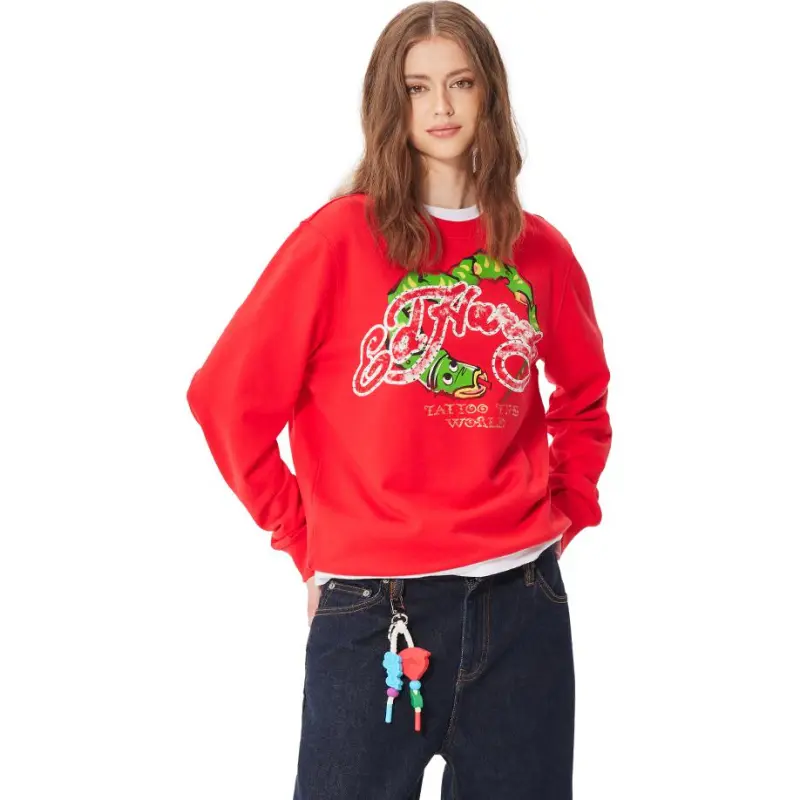 Ed Hardy Sweatshirt Unisex Warm Fluorescent Rose Red-1