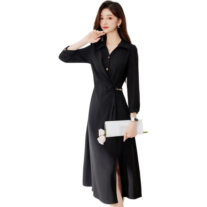 Like The Age Of Water Fall Long Sleeved Dresses Loose Fit Women's Black-0