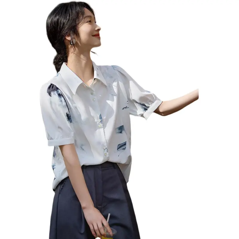 XWI SS24 Shirt Women's White Base With Ink Wash Floral-2