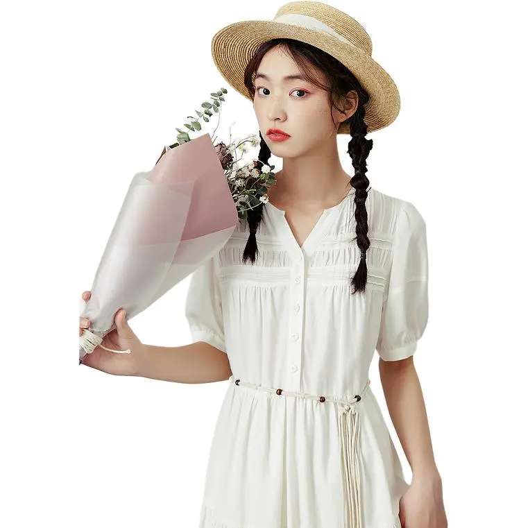 ZIHAN Short Sleeved Dress Women's Beige Gold-2