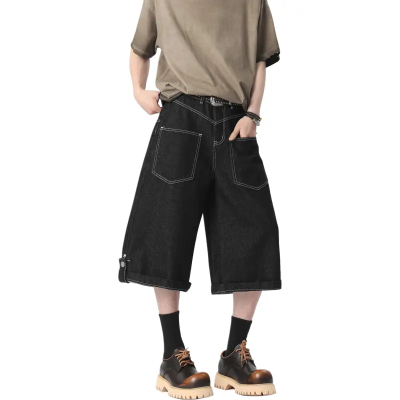 DUNHUANG ART INSTITUTE Denim Shorts Unisex Black-2