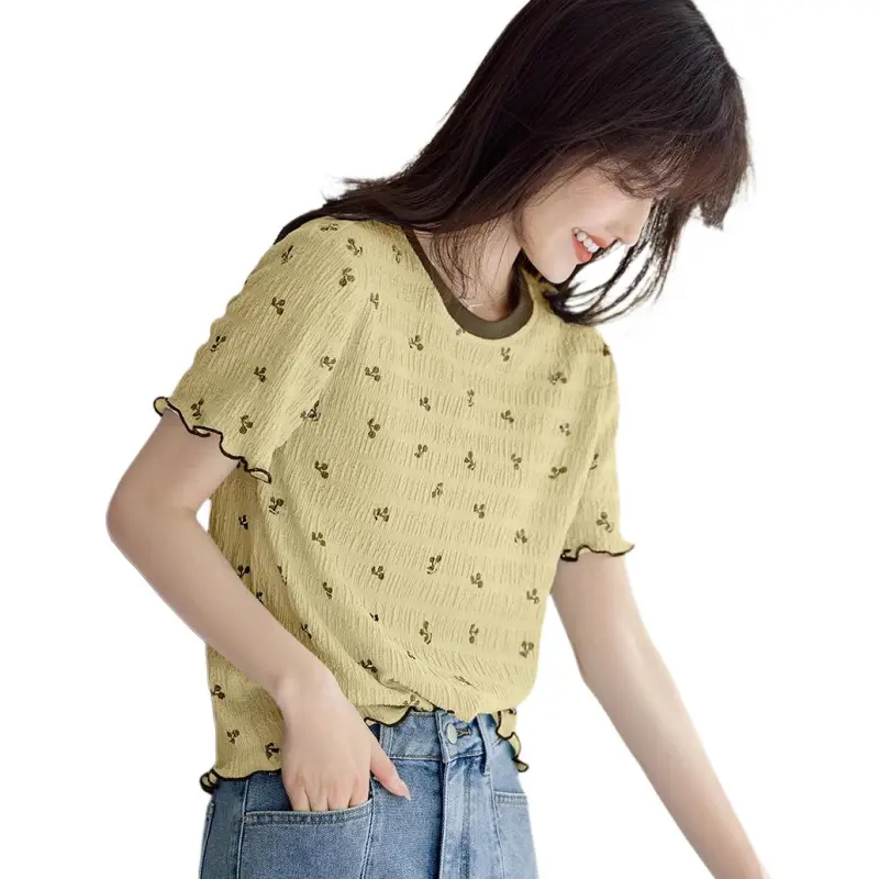XWI T Shirt Women's Yellow Green & Coffee-1