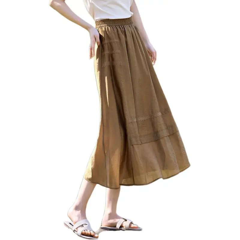 XWI Casual Long Skirts Women's Coffee-2