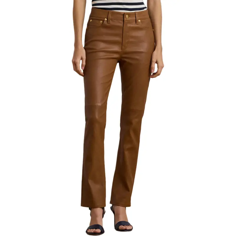 LAUREN RALPH LAUREN Leather Pants Women's Khaki-2