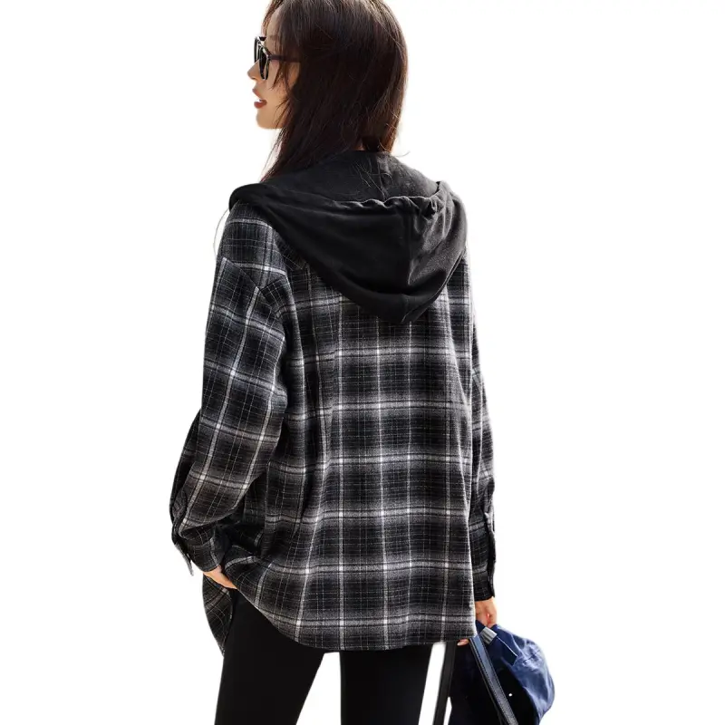 Mo Han Yi Mei Jackets Coats Women's Black Plaid-3