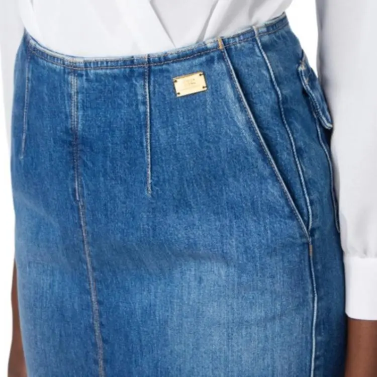 Elisabetta Franchi Front Slit Denim Skirt-4