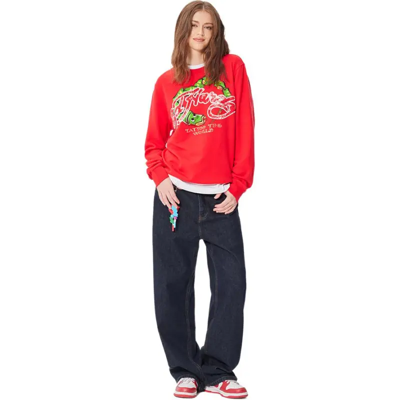 Ed Hardy Sweatshirt Unisex Warm Fluorescent Rose Red-3