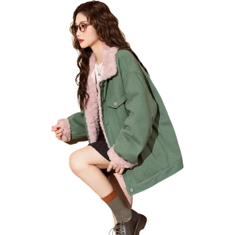 Tonlion Velvet feel Coat Women's Tea Green-1
