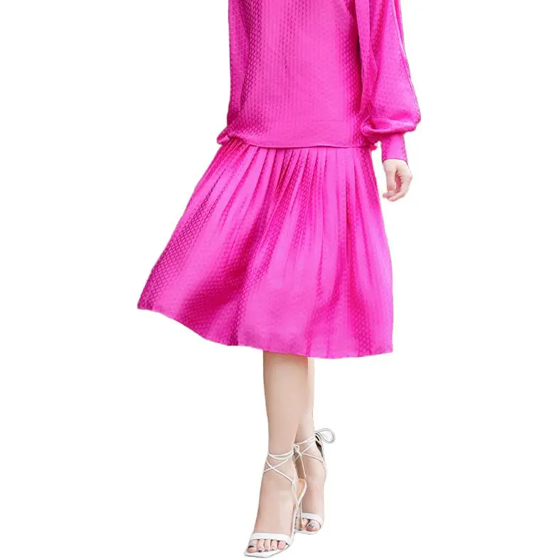 BESIONIA SS25 Casual Long Skirt Women's Rose Red-3