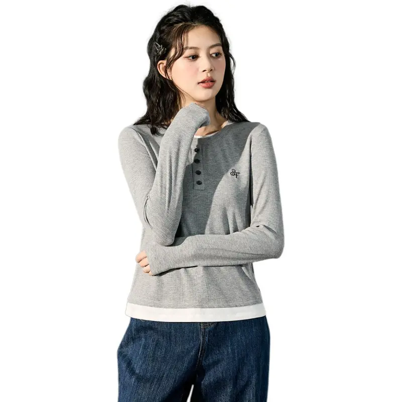 Tonlion T Shirt Women's Light Heather Gray-2