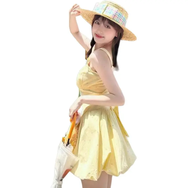 Mu Xiao Xin Slip Dress Women's Yellow-3