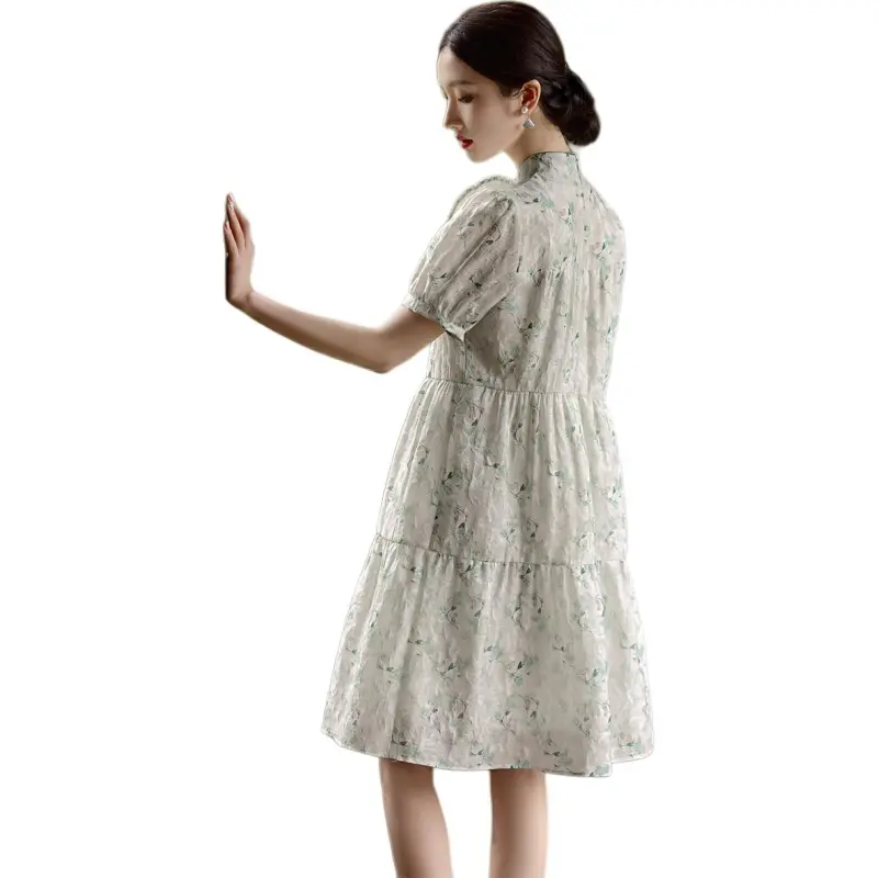 XWI SS24 Short Sleeved Dress Women's Light Green Jacquard-1