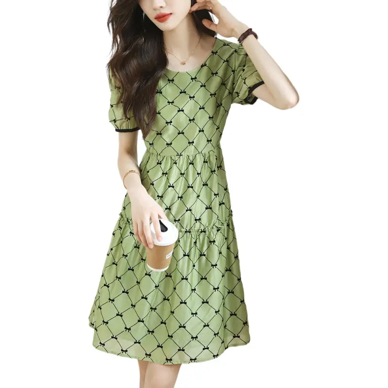 Mo Han Yi Mei Short Sleeved Dresses Women's Green-2