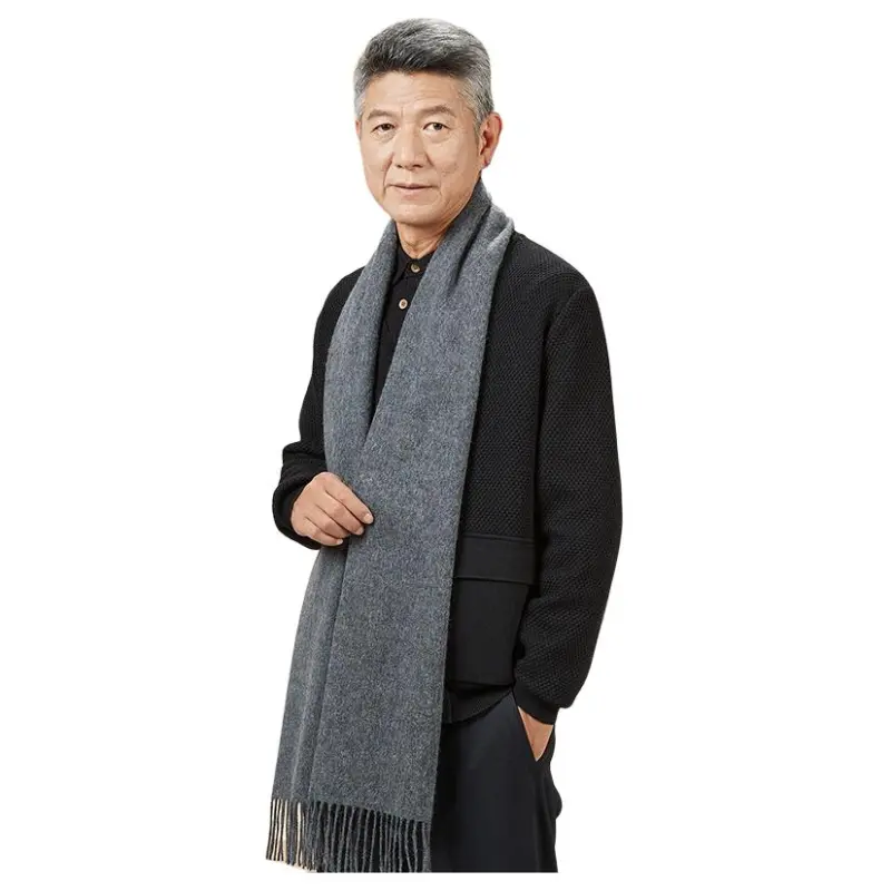 H YXIANG Cashmere Wool Knit Scarves Men's-2