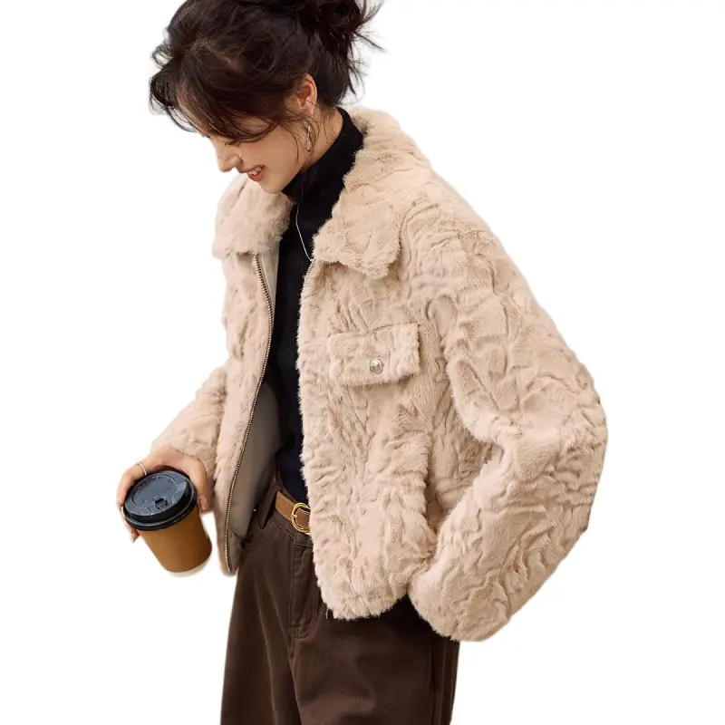 Mo Han Yi Mei Velvet feel Coat Women's Beige Apricot-2