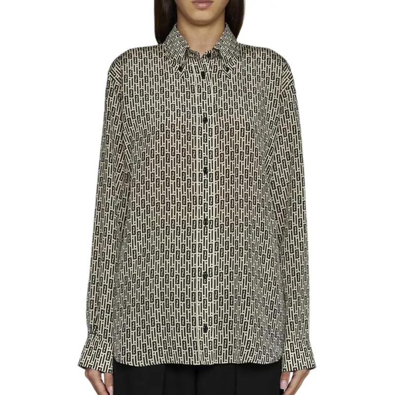 FENDI Allover Ff Striped Printed Long Sleeved Shirt-4