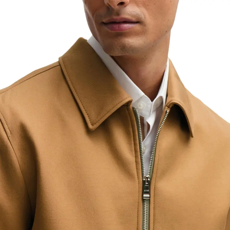 HUGO BOSS FW23 Zip-Up Slim-Fit Jacket In Cotton Jackets Coats Men's Brown-2