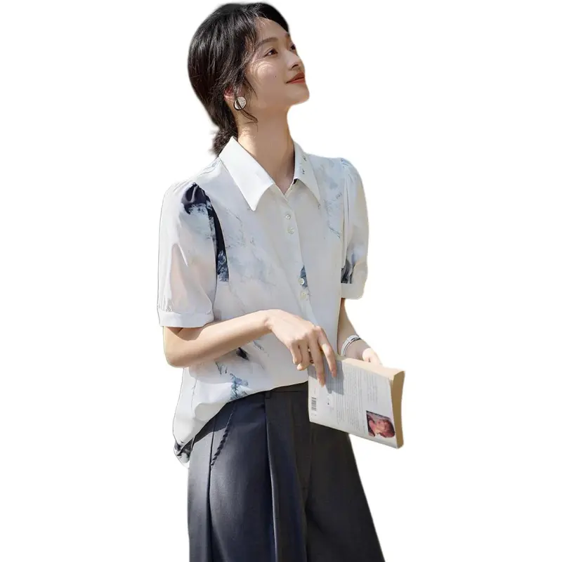 XWI SS24 Shirt Women's White Base With Ink Wash Floral-3