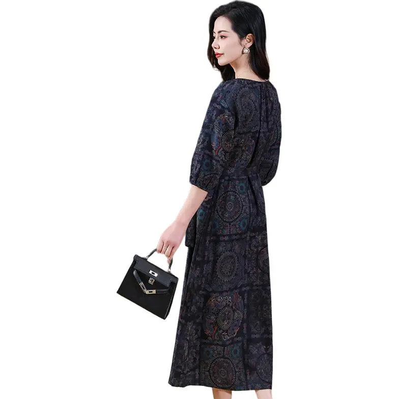 Yi Mengyuan Silk Short Sleeved Dress Women's Image Color-0
