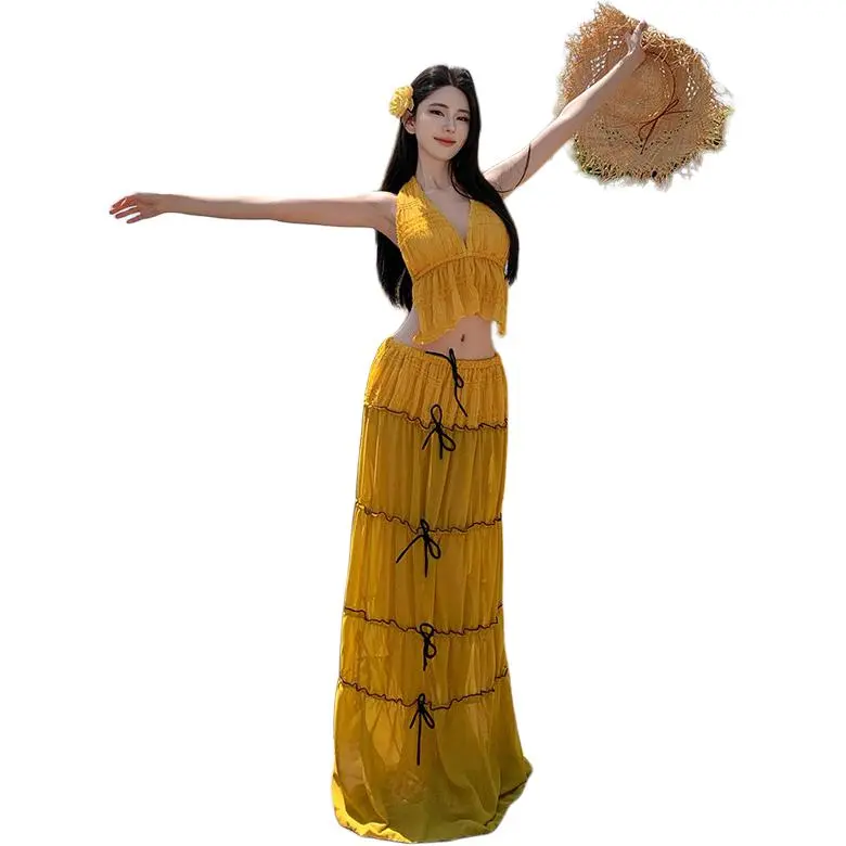 Dior Beauty Two Piece Skirt Sets Women's Yellow-4