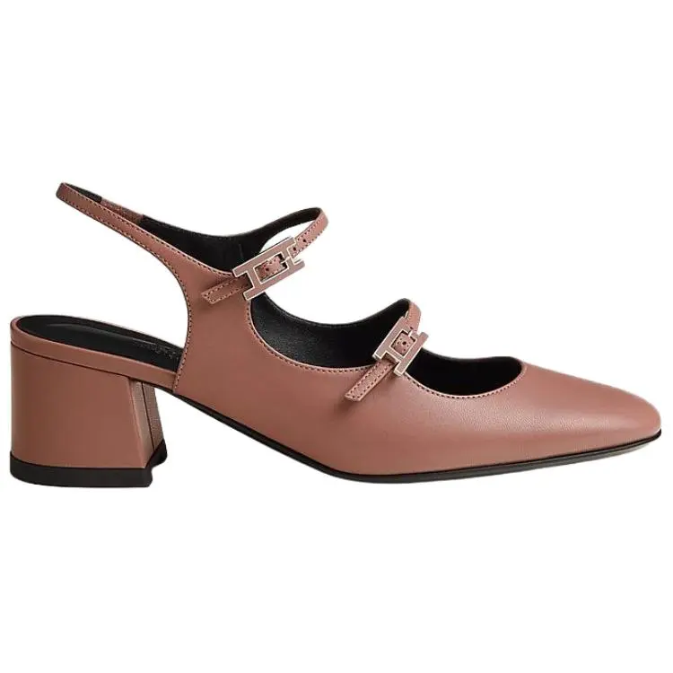 HERMES Jackie Chunky Heel High Heels 5cm Women's Light Pink-1