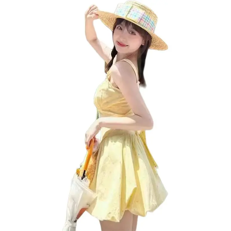 Si Bei'er Slip Dresses Women's Yellow-5