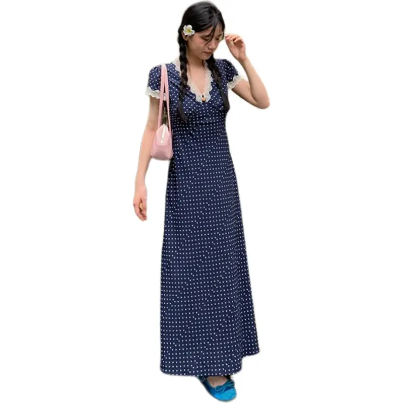 Mu Xiao Xin Short Sleeved Dress Women's Navy Blue-1