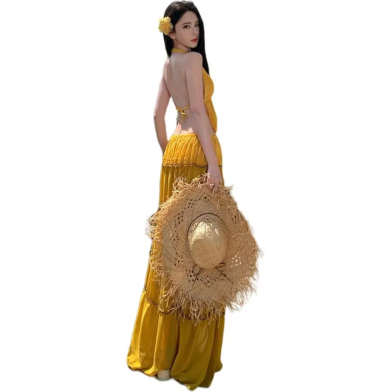 Dior Beauty Two Piece Skirt Sets Women's Yellow-2