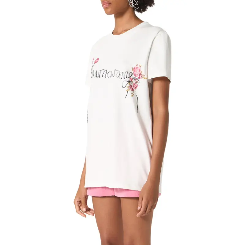 Blumarine Rhinestone logo T shirt-4