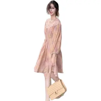 Mu Xiao Xin Long Sleeved Dress Women's Pink
