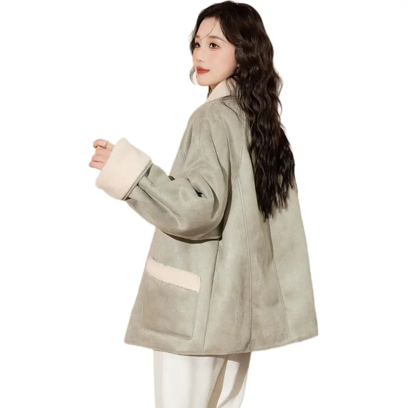 Tonlion Velvet feel Coat Women's Gray Green-0