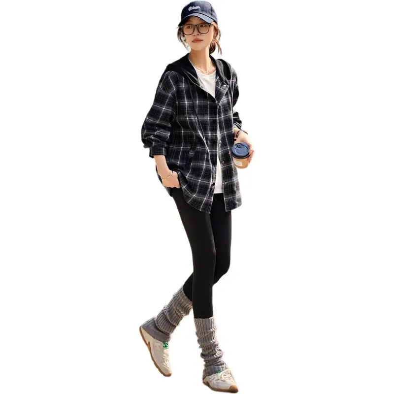 Mo Han Yi Mei Jackets Coats Women's Black Plaid-4