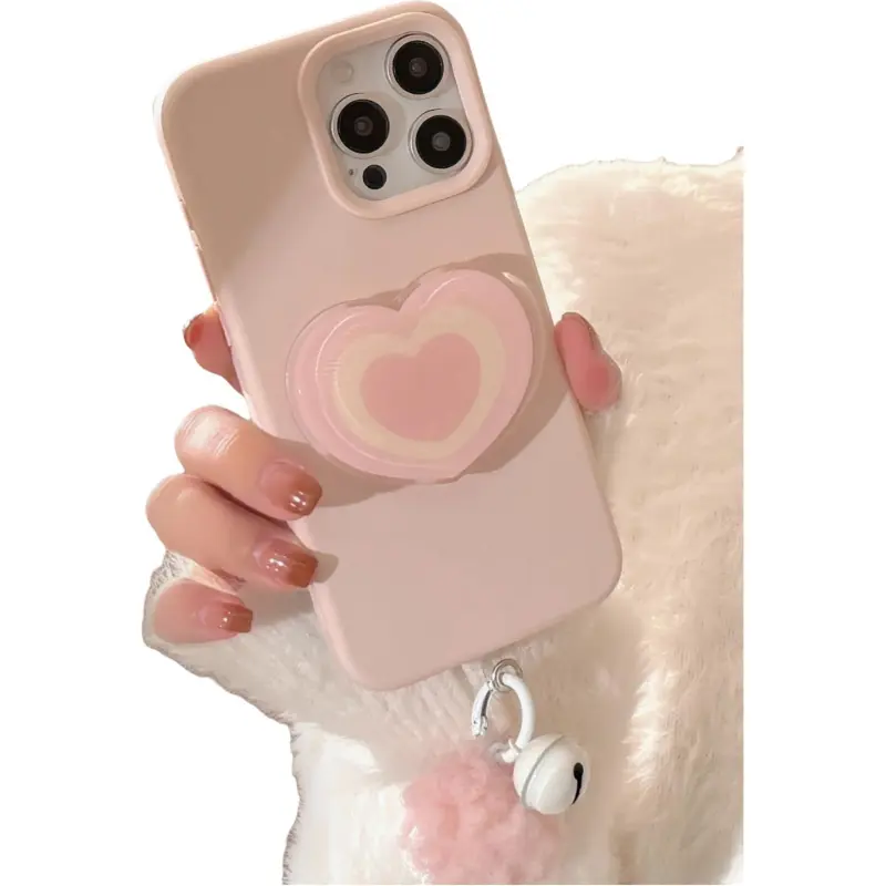 Cuttlefish Grid TPU Material Pink Heart Stand Niche Phone Case Compatible With Apple 16/15/14/13/12/11-1