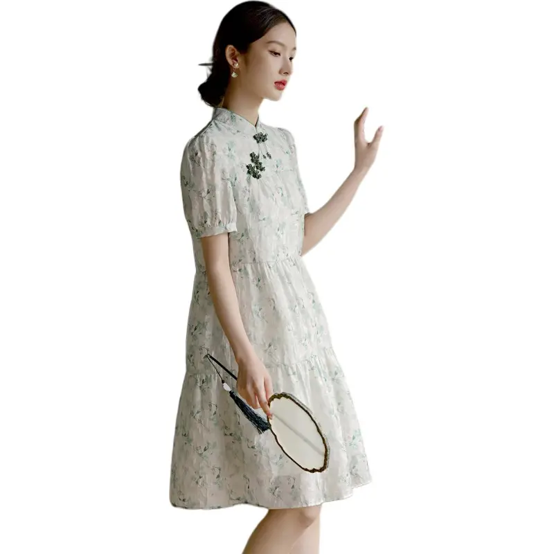 XWI SS24 Short Sleeved Dress Women's Light Green Jacquard-2