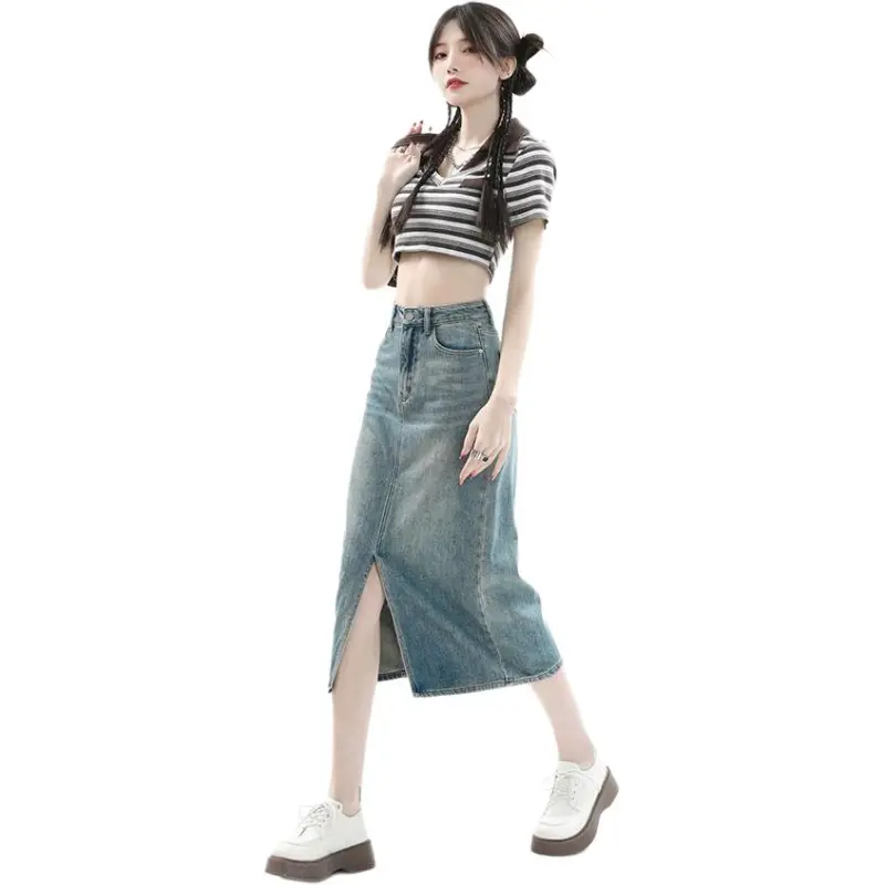 7 SEVFUN Denim Long Skirt Women's Nostalgic Blue-0