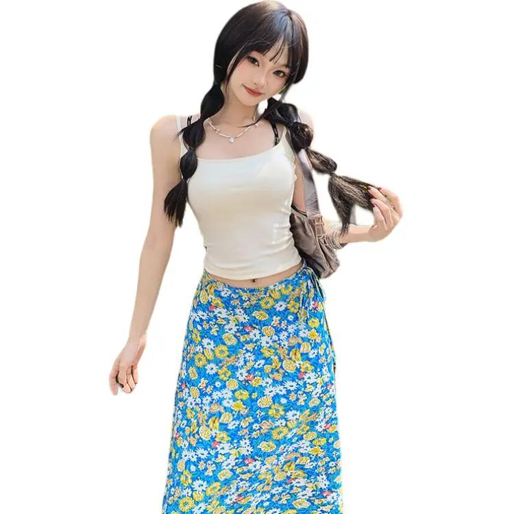 Kazakhstan Casual Long Skirt Women's Blue Floral-4