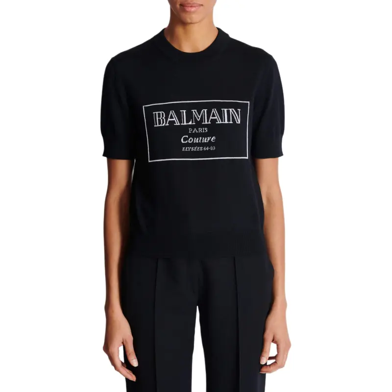 BALMAIN Logo Intarsia Crewneck T Shirt-2