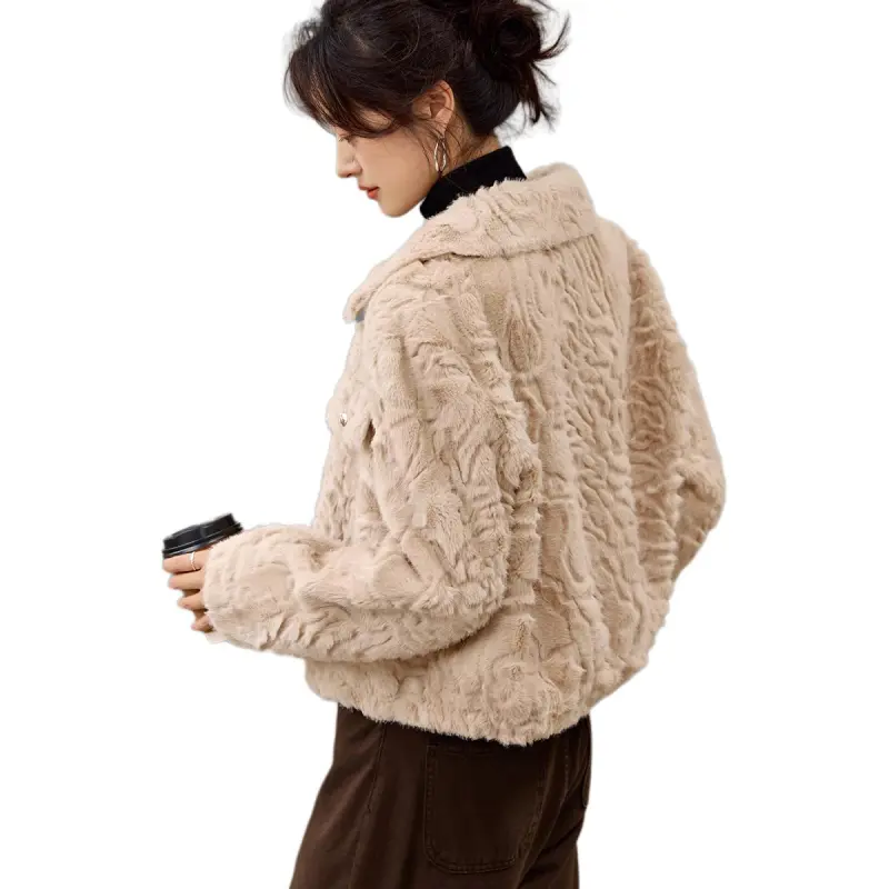 Mo Han Yi Mei Velvet feel Coat Women's Beige Apricot-3