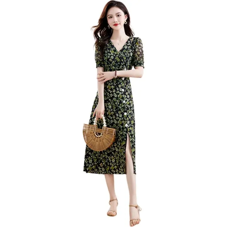 PIERRE CARDIN Short Sleeved Dresses Women's Green Floral-2
