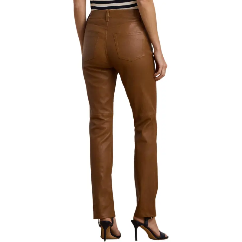LAUREN RALPH LAUREN Leather Pants Women's Khaki-3