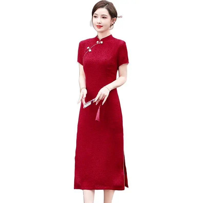 Yi Mengyuan Short Sleeved Dress Women's Red-1