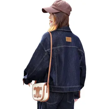 XIAOJUCHUANLI Denim Jacket Women's Dark Blue