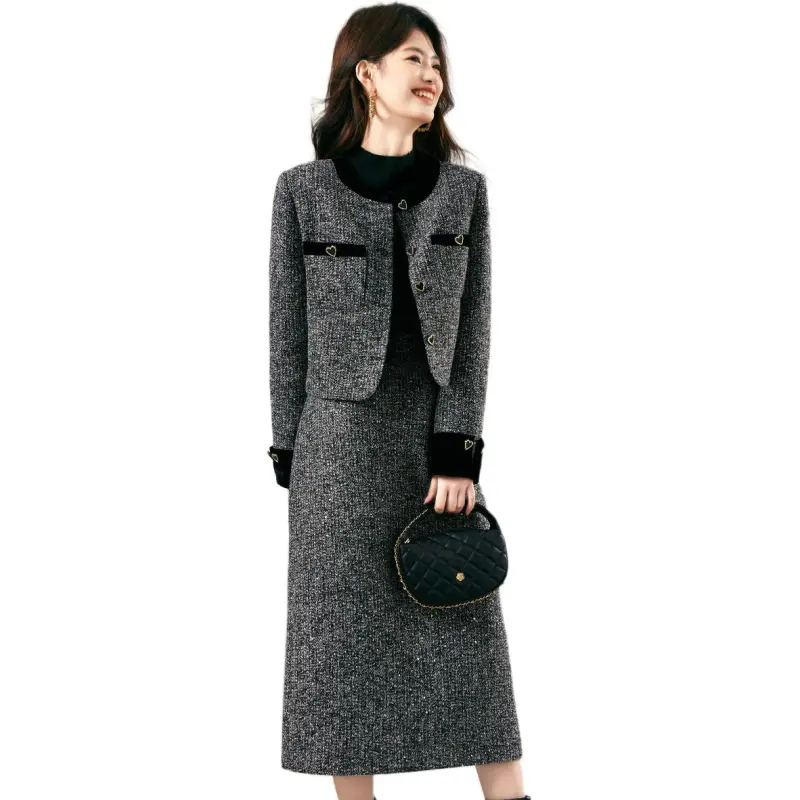 XINFEIYU Skirt Set Women's Gray-1