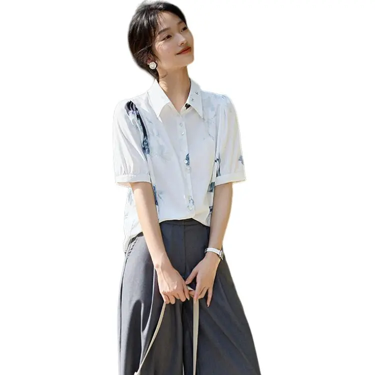 XWI SS24 Shirt Women's White Base With Ink Wash Floral-4