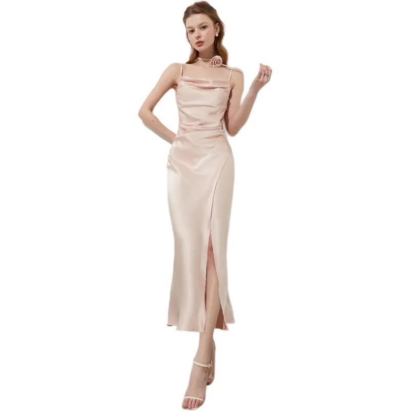 DPLAY Slip Dresses Women's Peach Pink-3