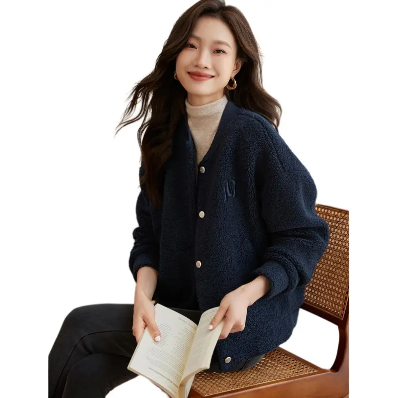 Mo Han Yi Mei Jackets Coats Women's Navy Blue-2