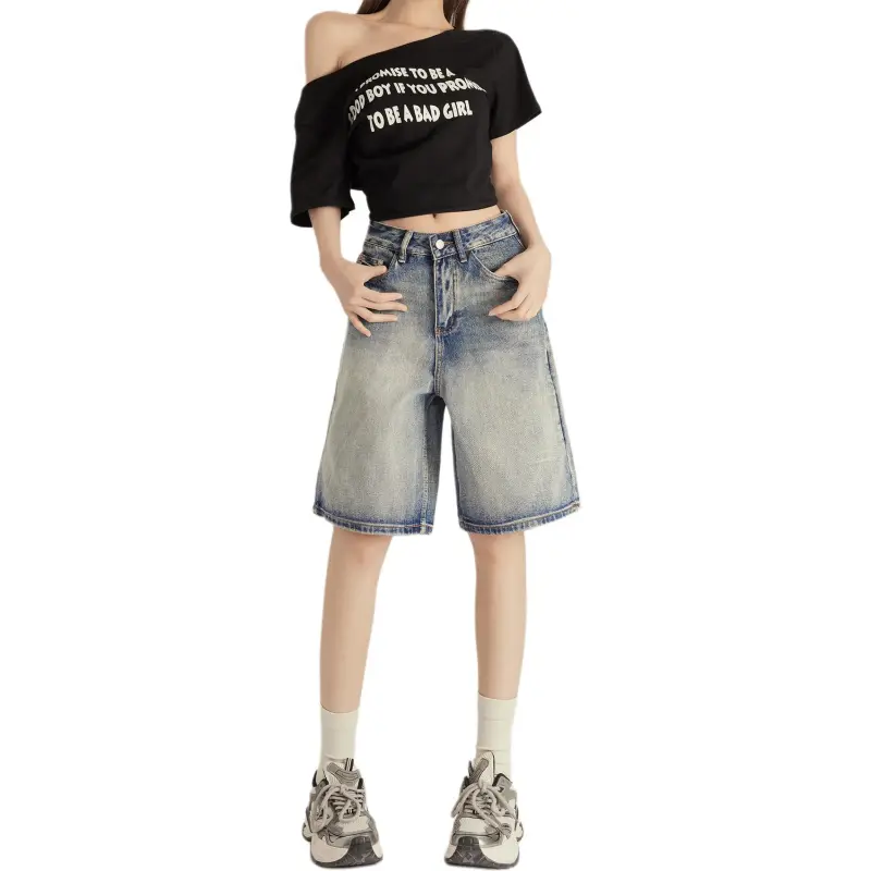 Kazakhstan Denim Shorts Women's Vintage Blue-4