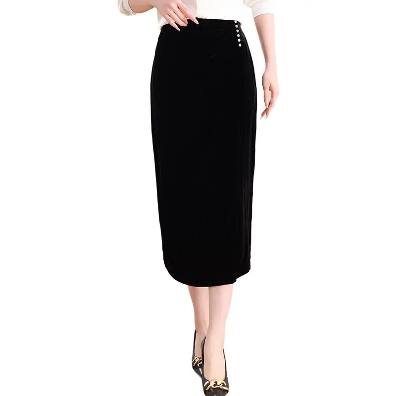 Yi Mengyuan Silk Casual Long Skirt Women's Black-4
