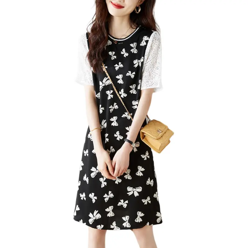 Mo Han Yi Mei Short Sleeved Dress Women's Black-1