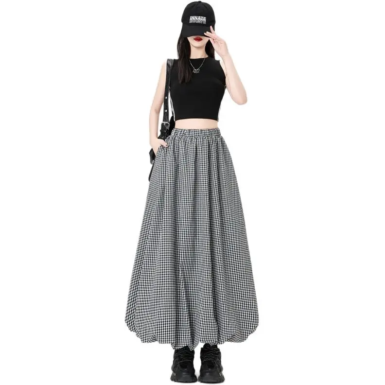 The Temptation Of The Muse Casual Long Skirt Women's Plaid-1